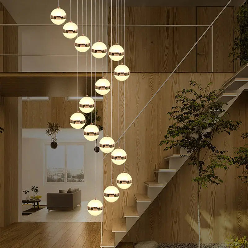 Afralia™ Round Ball Acrylic Chandelier Staircase LED Gold Lighting Fixtures