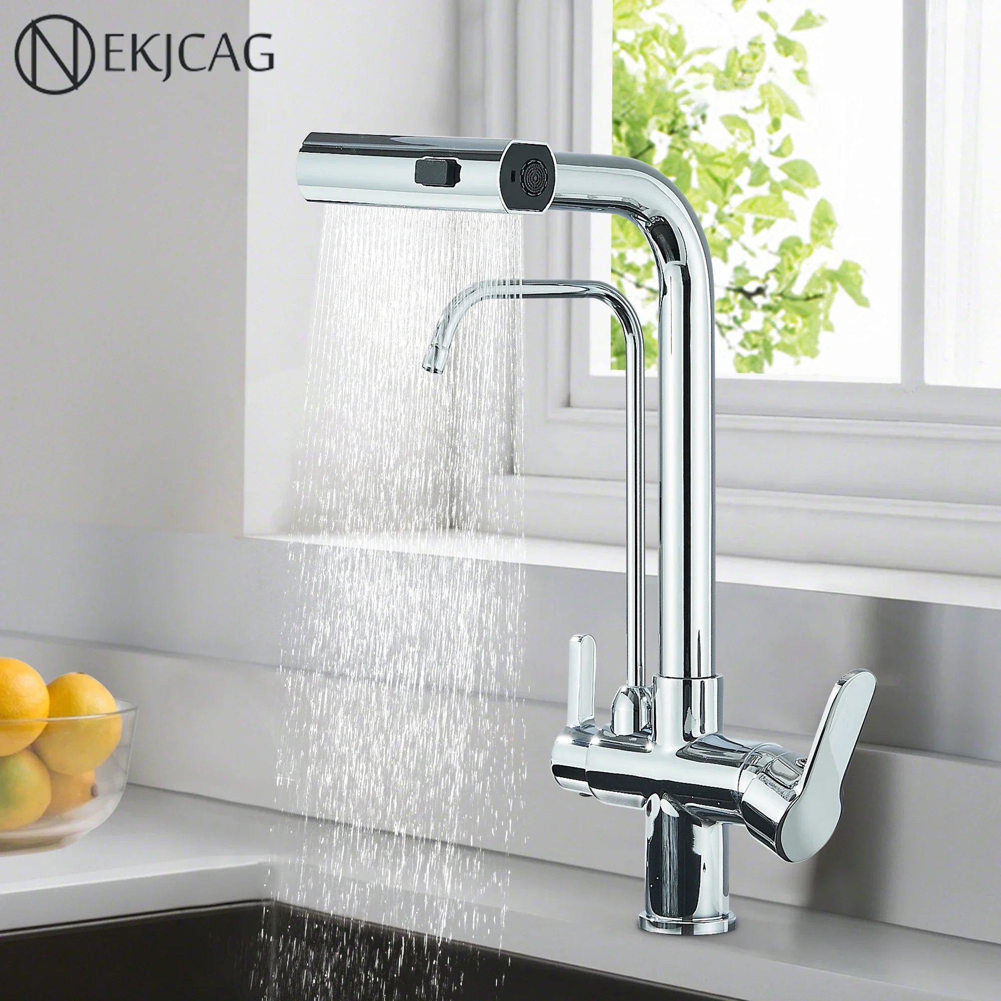 Afralia™ 3-Mode Waterfall Kitchen Faucet with 360° Rotation and Pull Out Spray