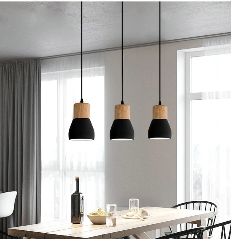 Afralia™ Nordic Wood & Cement Pendant Lights for Modern Decor