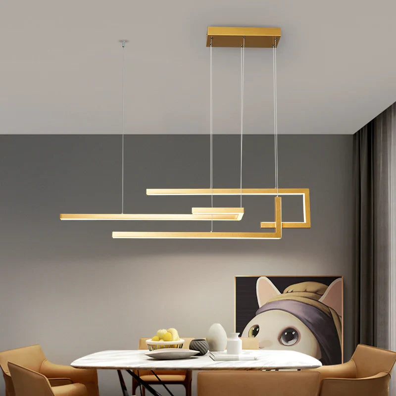 Afralia™ Minimalist Black Gold Chandelier Pendant for Dining Office Bedroom Loft Shop