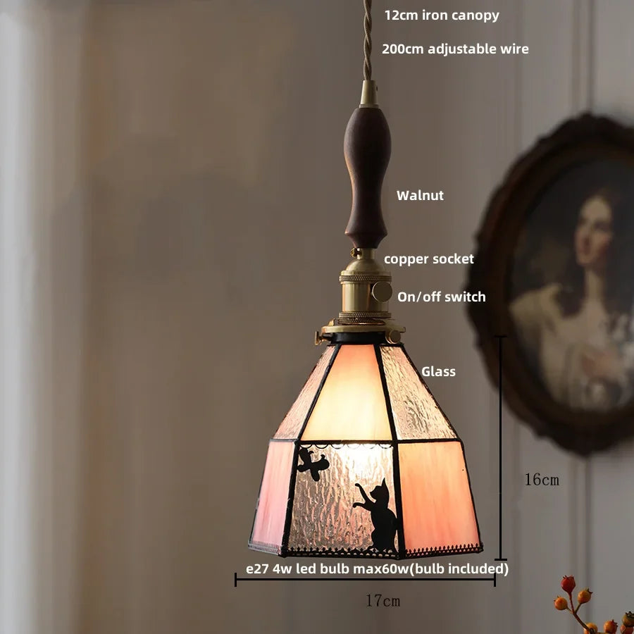 Afralia™ Tiffany Glass LED Pendant Light Kitchen Bar Cat Modern Hanging Lights