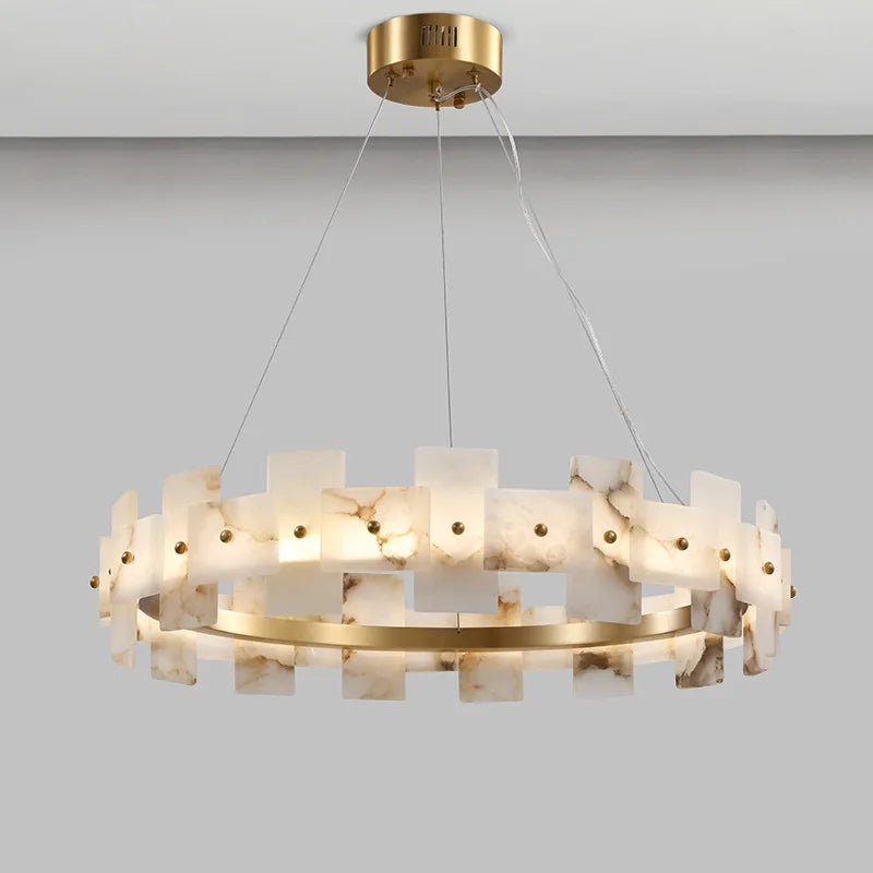 Afralia™ Marble Chandelier with Copper Ring, Adjustable Cord, for Living Room & Restaurant