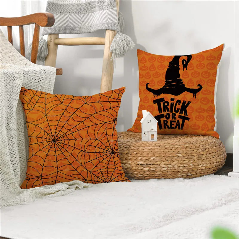 Afralia™ Pumpkin Print Linen Halloween Sofa Cushion Cover - Festive Home Decor Pillowcase