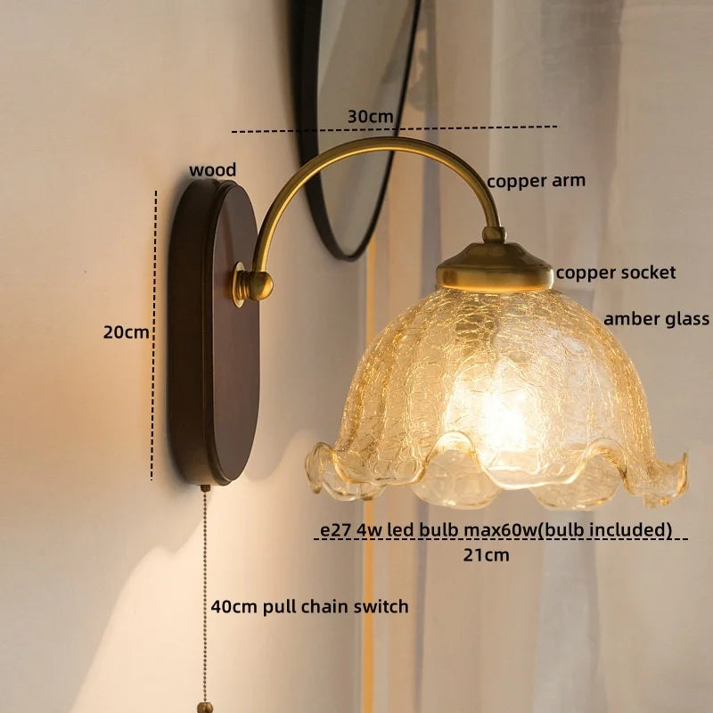 Afralia™ Iron Glass LED Wall Lights Modern Bedside Lamp 4w Bulb for Bathroom Bedroom Living Room