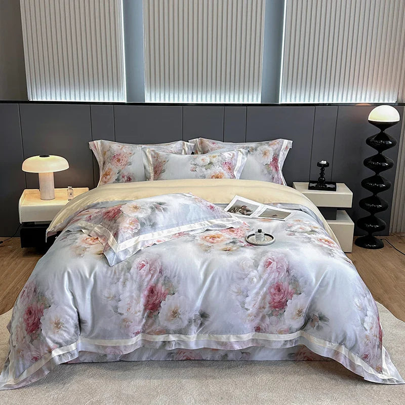 Afralia™ Flower Digital Print Duvet Cover Set Soft Silky Cool Bedding