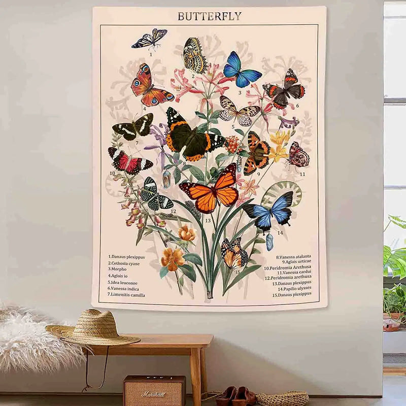 Butterfly Floral Tapestry Vintage Aesthetic Wall Hanging for Bedroom Decor by Afralia™