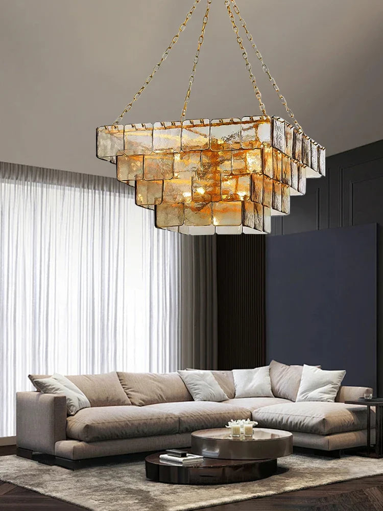 Afralia™ Gold Glass Chandelier  Luxe Living Room Lighting Fixture Luxurious Hanging Lamp