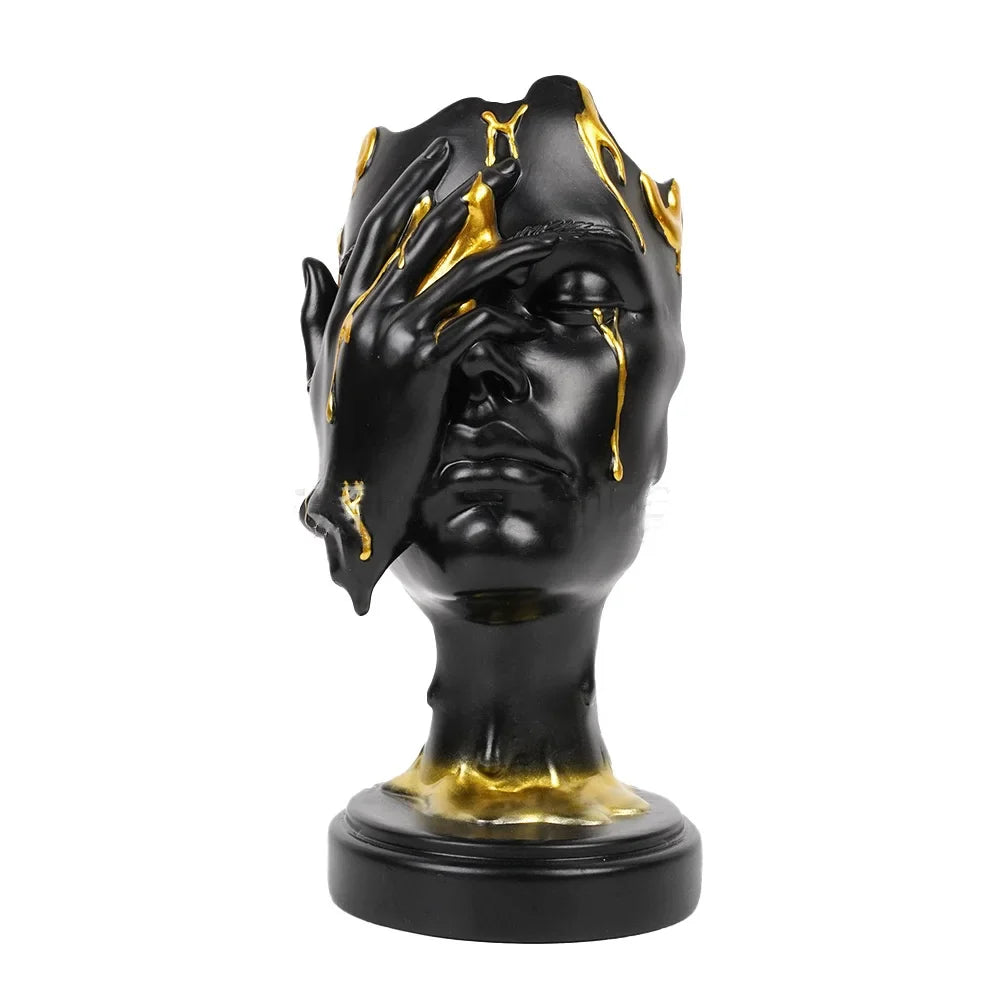 Afralia™ Abstract Face Mask Silence Gold Resin Statue Home Decor Figurine