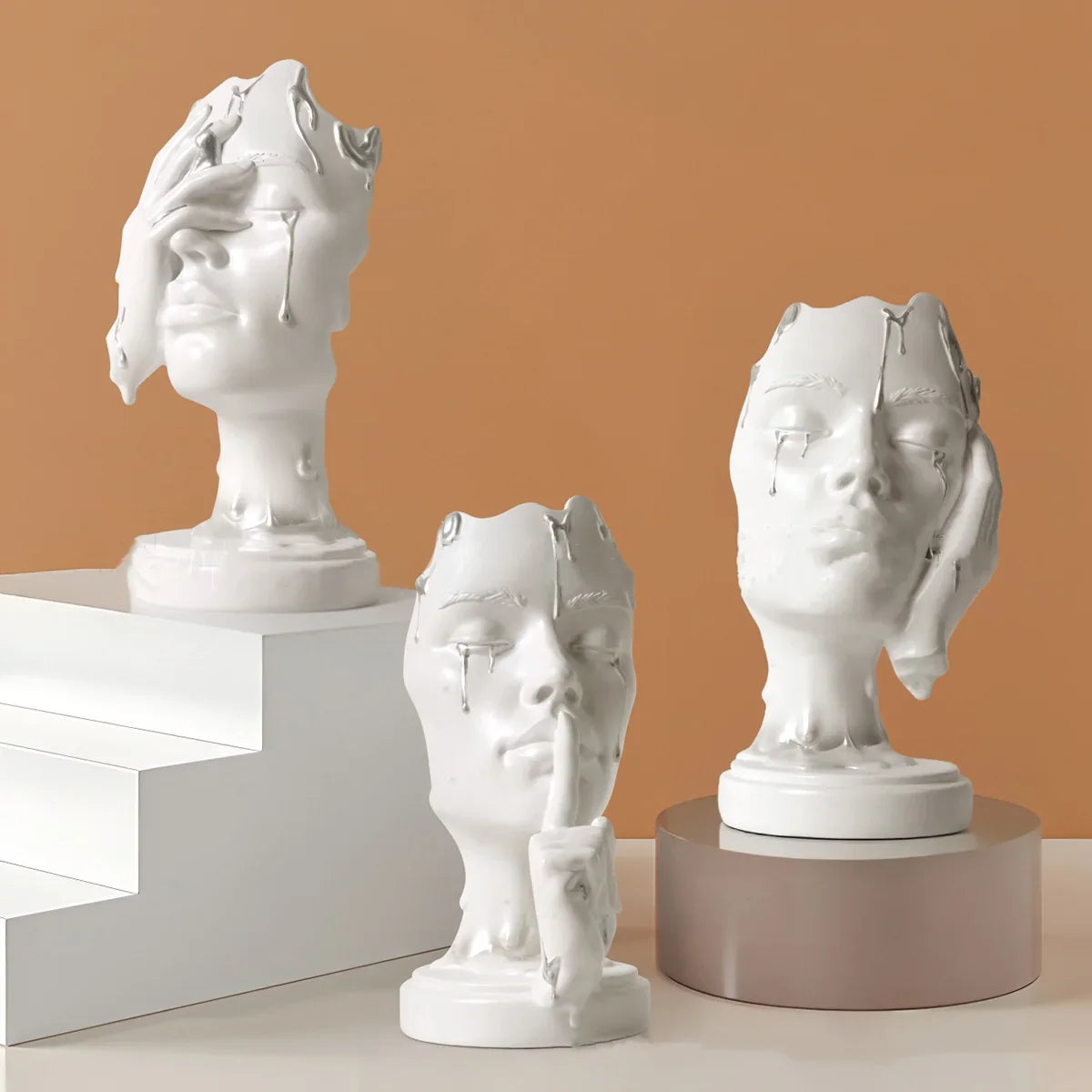 Afralia™ Abstract Face Mask Silence Gold Resin Statue Home Decor Figurine