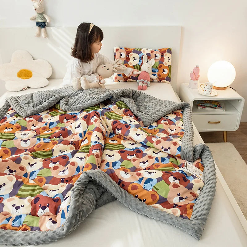Afralia™ Cotton Floral Double Quilt | Retro Soothe Doudou Bedding Blanket