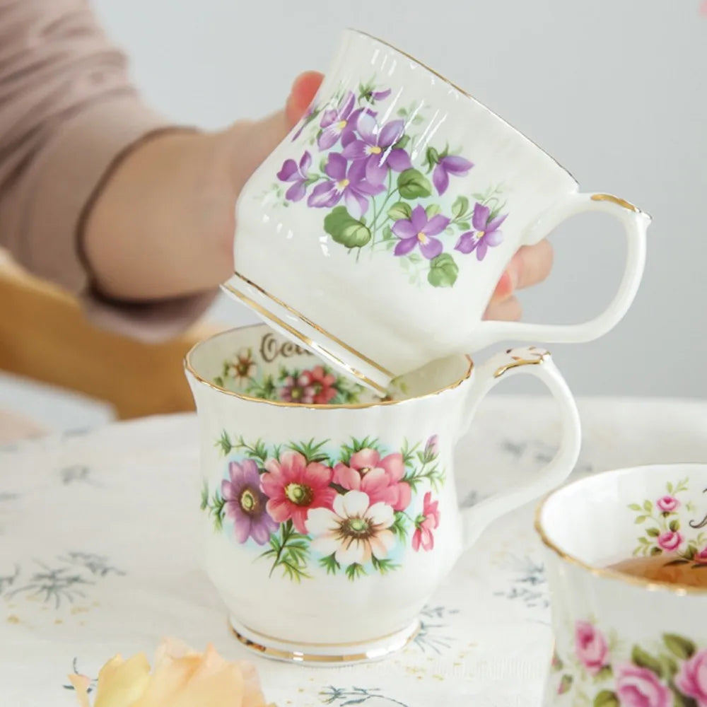 Afralia™ Vintage Phnom Penh Flower Mug with Handgrip - Elegant Tea Cup for Home & Office