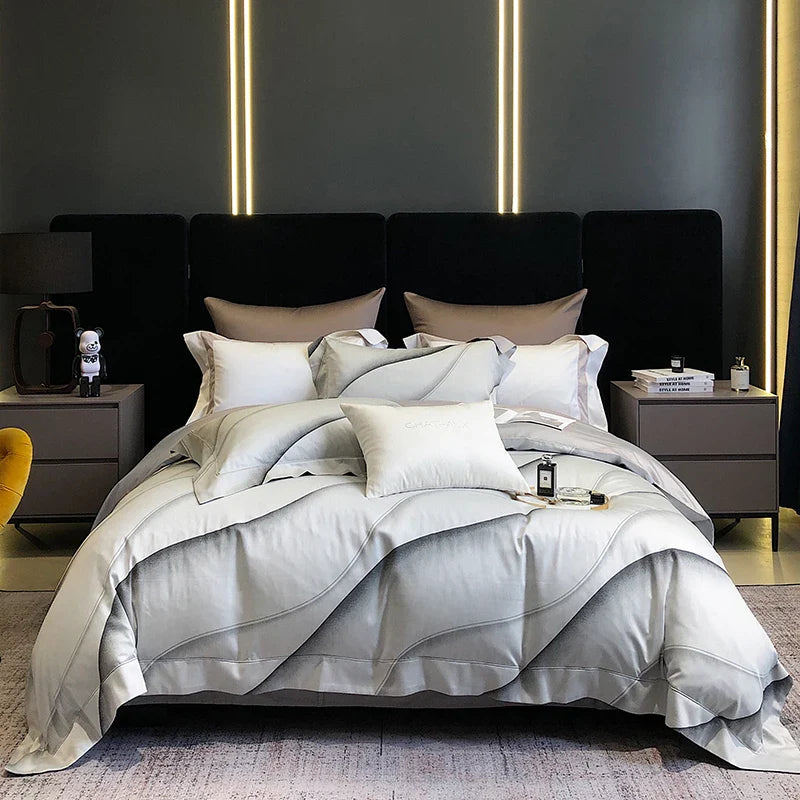 Afralia™ 1200TC Egyptian Cotton Satin Jacquard Patchwork Bedding Set with Silky Finish