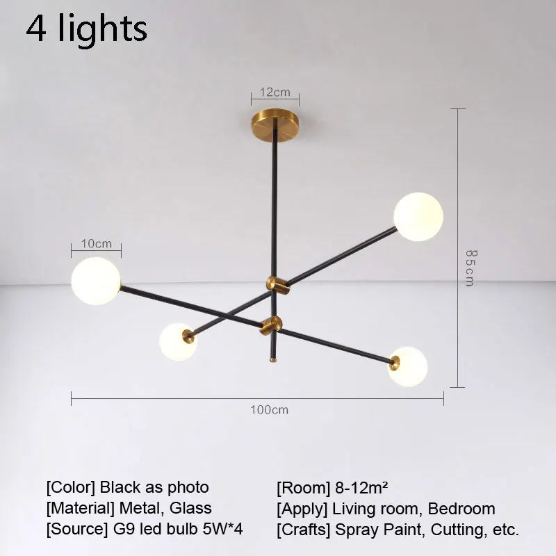 Afralia™ Nordic Black Glass Chandelier Ceiling Light Fixture for Modern Living Room Dining Room Decor