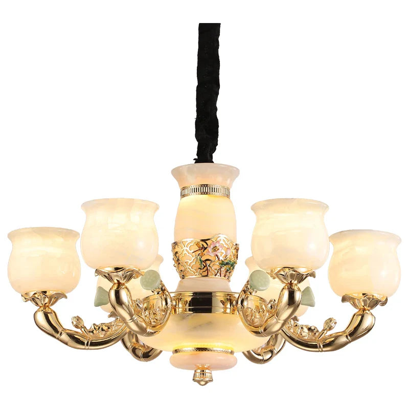 Afralia™ Luxe Jade Copper Living Room Chandelier