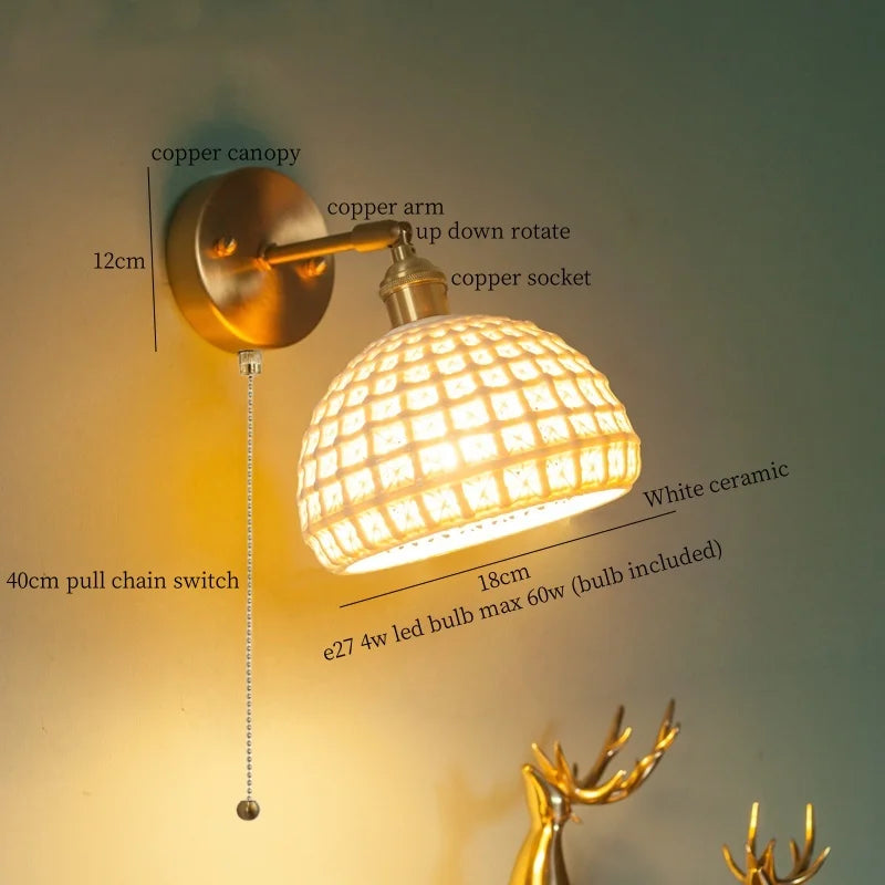 Afralia™ Nordic Modern LED Wall Lamps Copper Arm Ceramic for Home Decor