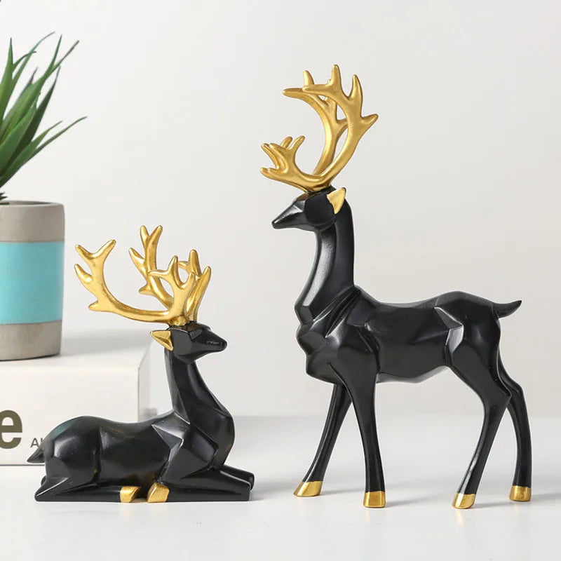 Afralia™ Mini Gold Deer Figurine: Elegant Couple Statue for Home Decor & Geometry Art