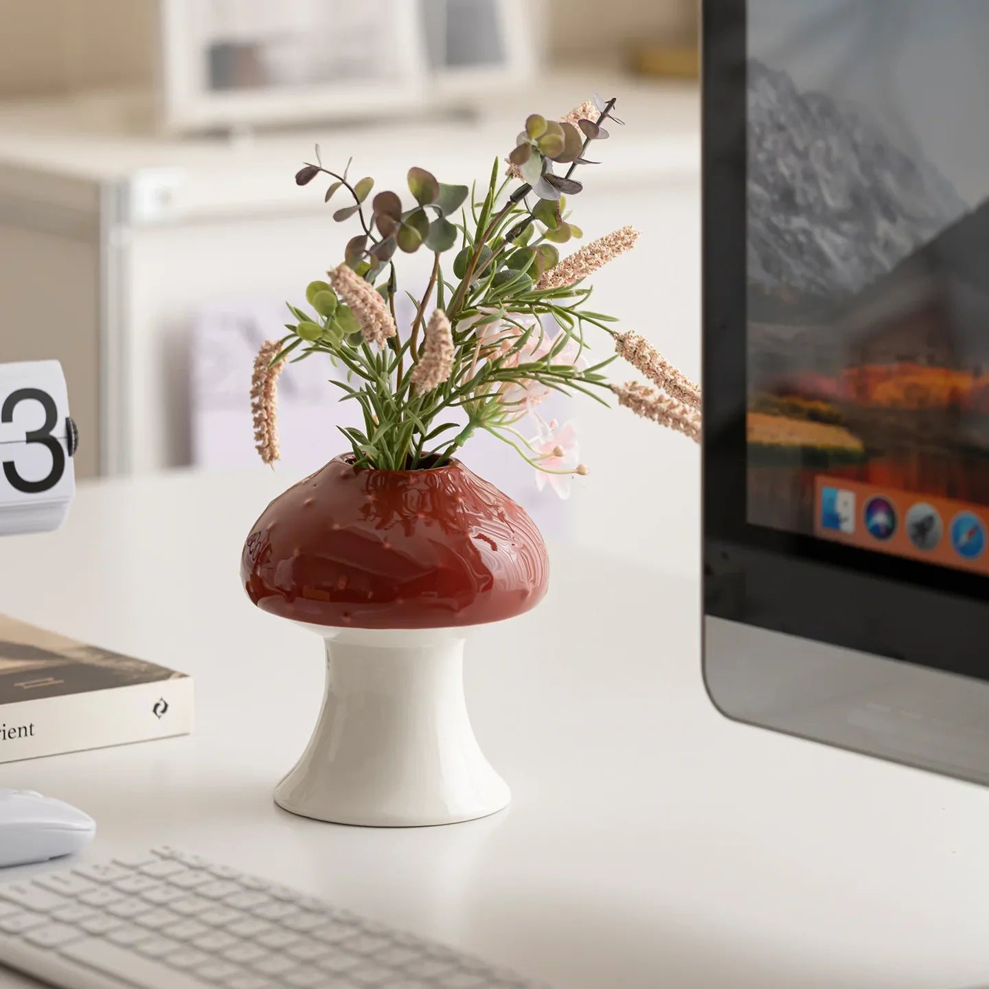 Afralia™ Mushroom Shape Ceramic Vase Handmade Flowerpot Home Decoration