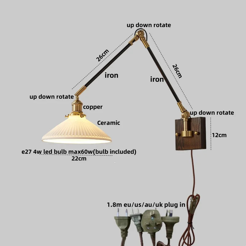 Afralia™ Rotatable Wood LED Wall Sconce with Pull Chain Switch.