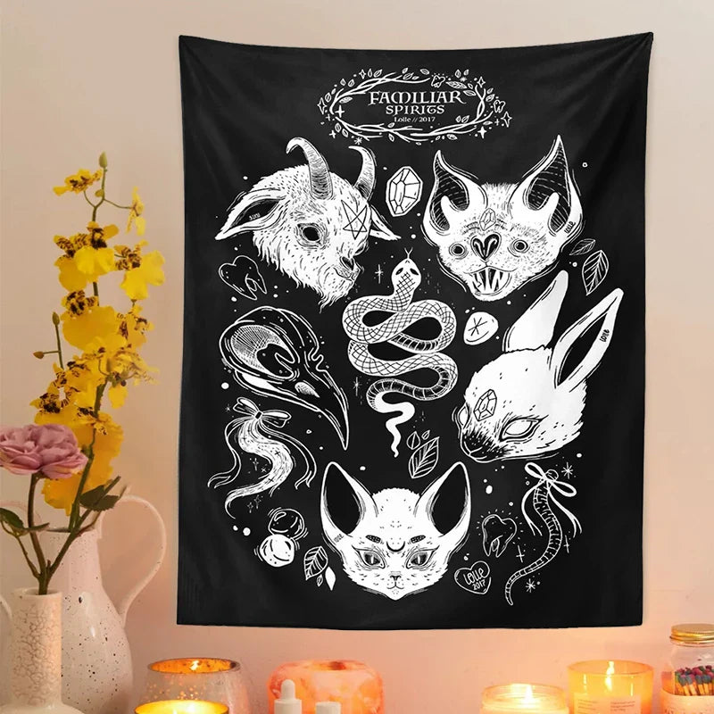 Tarot Cat Tapestry Wall Hanging for Witchy Vibes & Mystical Decor by Afralia™