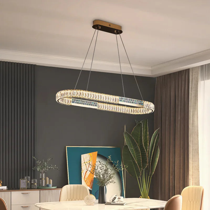 Afralia™ Crystal Ring Ceiling Chandelier | Stainless Steel | Luxury Home Decor