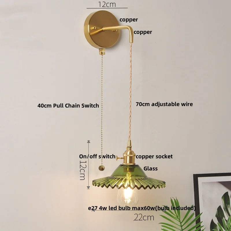 Afralia™ White Glass LED Wall Lamp with Pull Chain Switch - Modern Nordic Design