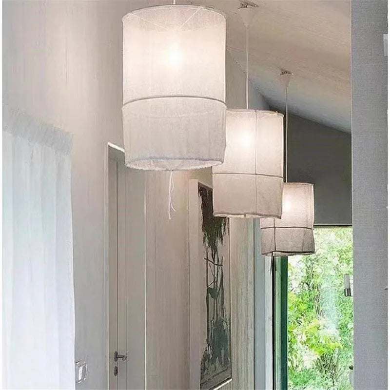 Afralia™ Linen Cotton Pendant Lamp: Nordic White DIY Fabric Shade LED Island Lighting