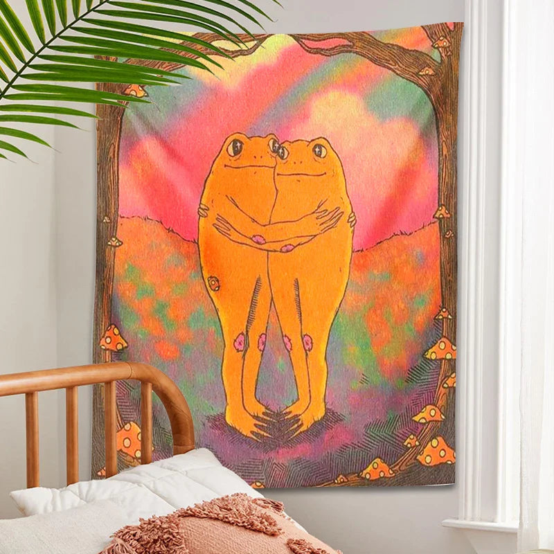 Afralia™ Cottagecore Frog Mandala Tapestry for Girls' Room and Dorm Decor