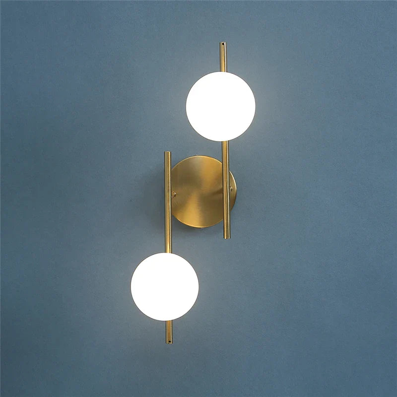 Afralia™ Golden Indoor Wall Lights with Milky Glass Ball, Double G9 Bulbs