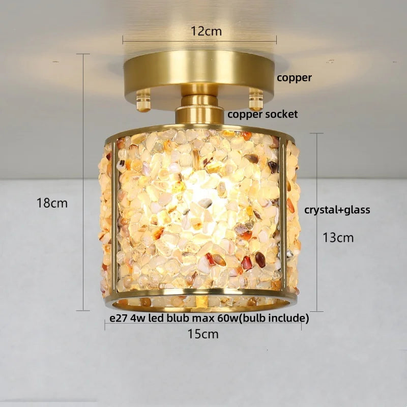 Afralia™ Copper Canopy LED Ceiling Light Glass Crystal Nordic Modern Decor for Home