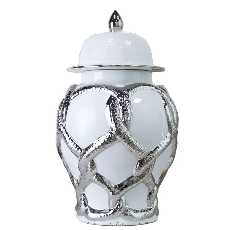 Afralia™ Checkmate Ceramic Jar with Gold Cross Cord, Porcelain Flower Vase and Storage Tank