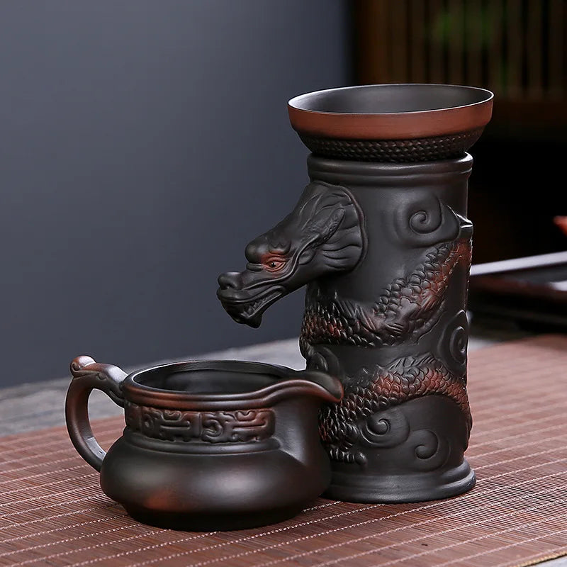 Afralia™ Dragon Tea Leaf Funnel Filter for Kung Fu Tea, Ceramic Table Decor