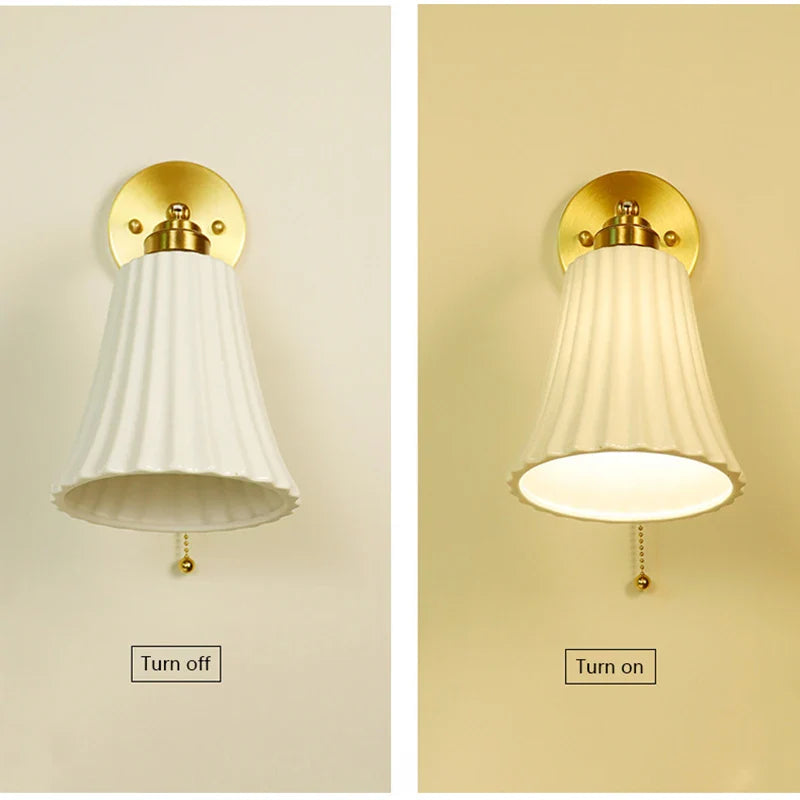 Afralia™ Retro Brass Wall Sconce - Luxury Bedroom Ceramic Wall Light