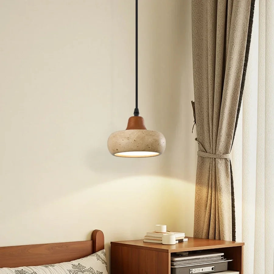 Afralia™ Yellow Travertine Stone LED Indoor Pendant Light for Modern Wabi Sabi Decor