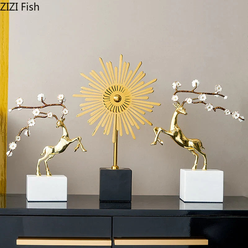 Afralia™ Deer Antlers Statue - Enamel Sika Deer Sculpture for Room Decor