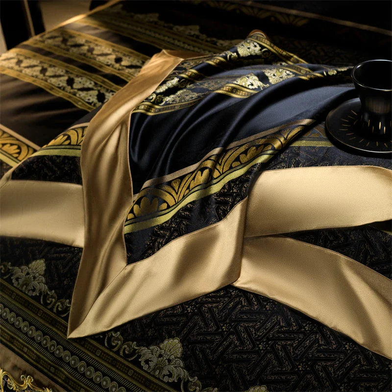 Afralia™ Luxury Embroidery Brocade Cotton Bedding Set with Duvet Cover, Sheet, and Pillowcases
