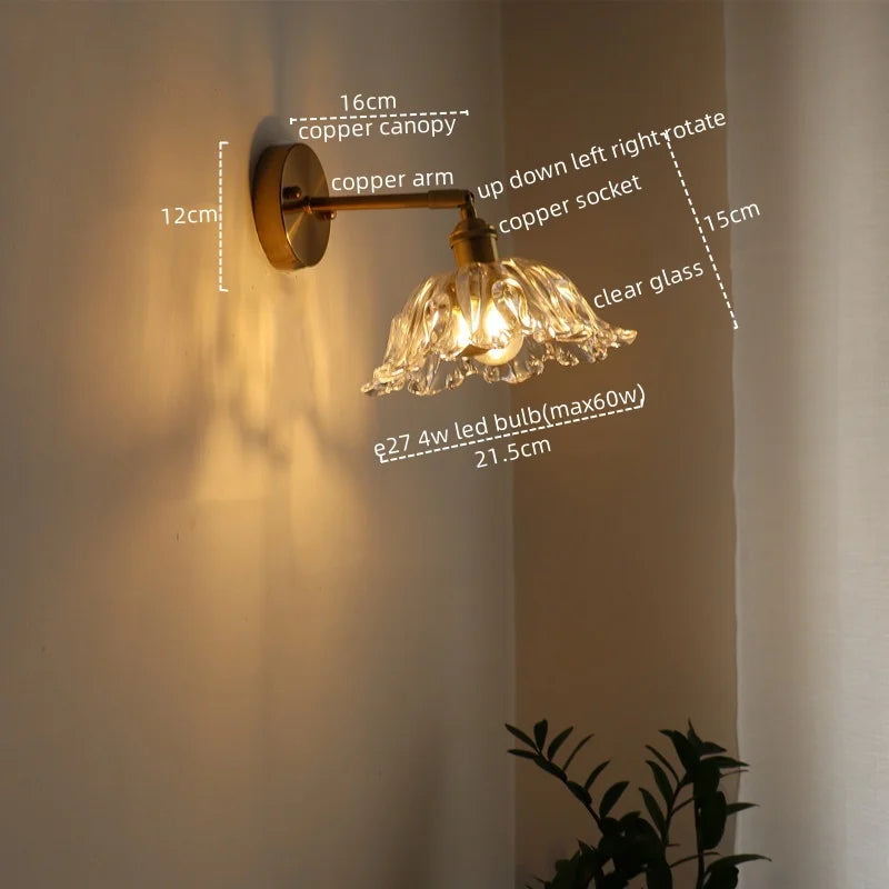 Afralia™ Glass Sconce LED Wall Lamp, Copper Nordic Bedroom Light Fixtures