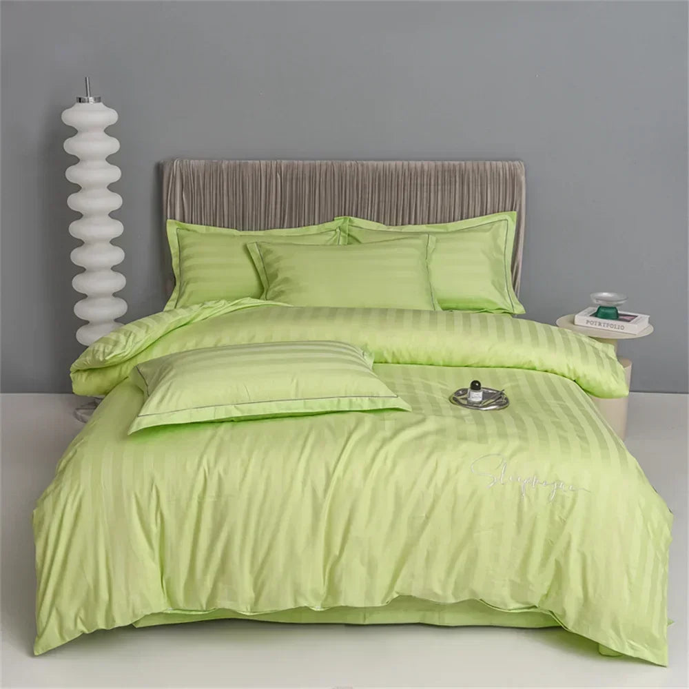 Afralia™ Nordic Grey Stripes Egyptian Cotton Bedlinens Set for Queen King Size