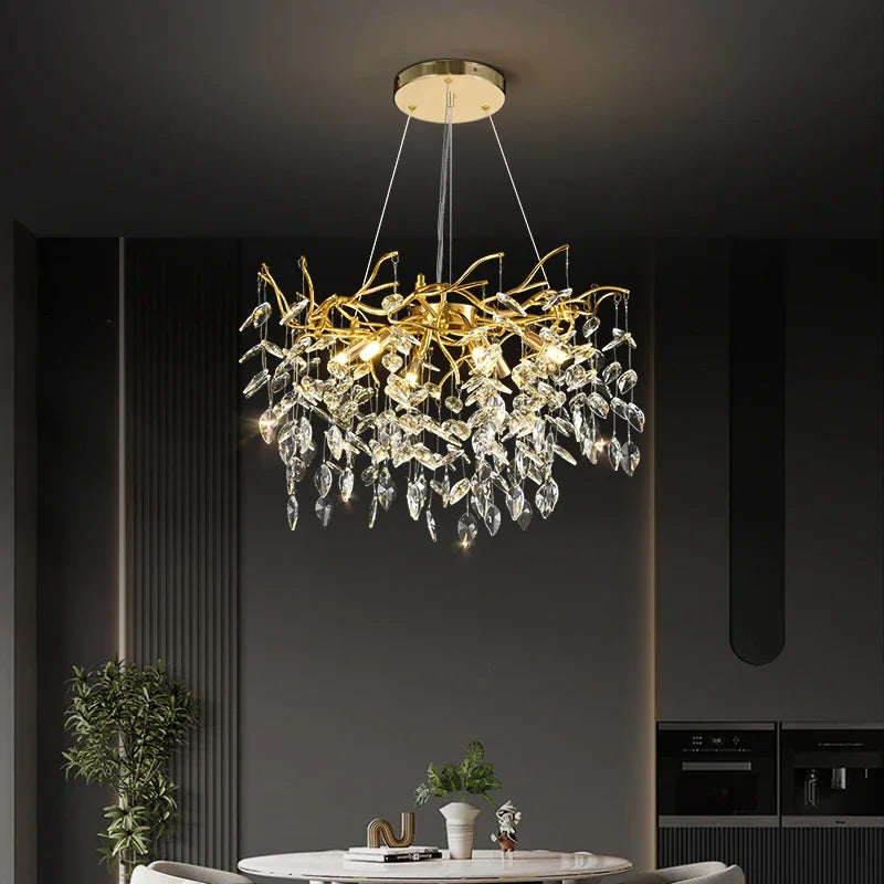 Afralia™ Golden Branch Ceiling Crystal Chandelier – Luxury Indoor Lighting Fixture