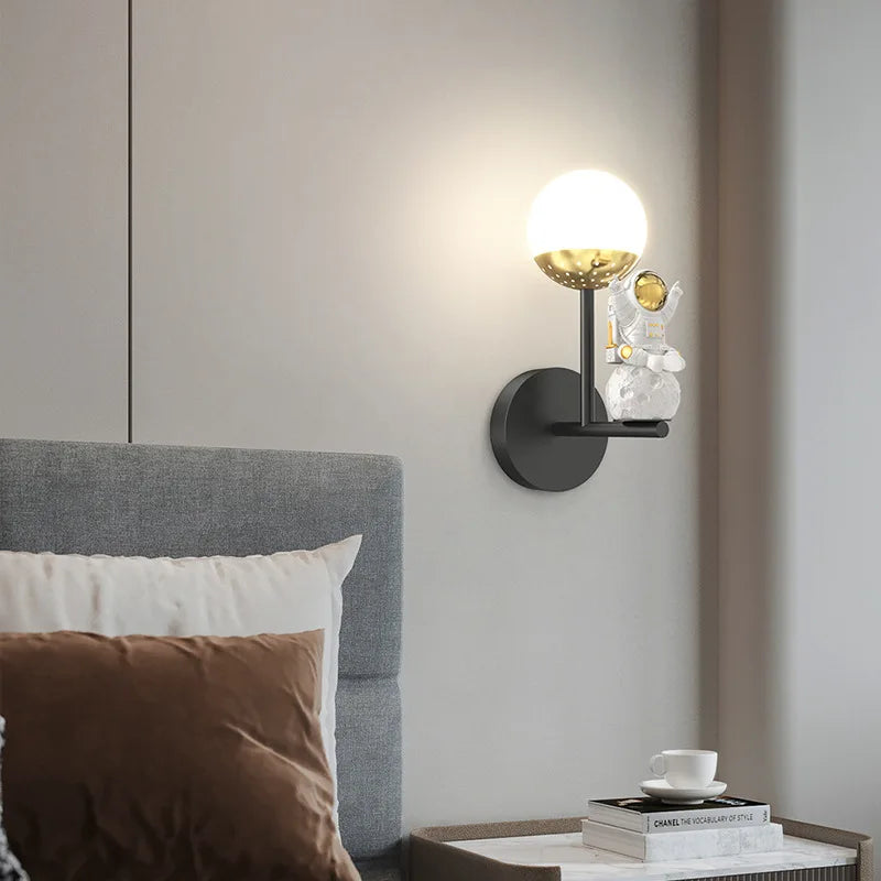 Afralia™ Kids Astronaut Wall Lamp: Modern Space Theme Bedroom Light Fixture