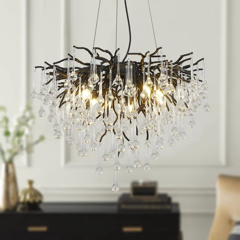 Afralia™ Crystal Chandelier: Black/Gold/Chrome Ceiling Lamp for Living Room & Dining Table