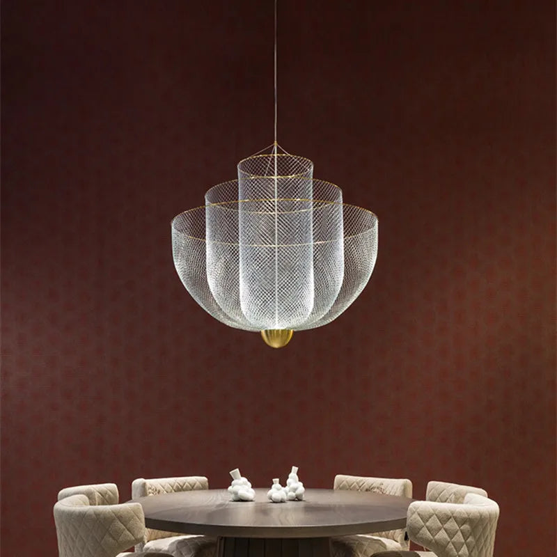 Afralia™ Metal Grid Chandelier: Gold Plate Decor Hanging Light for Home Living Room