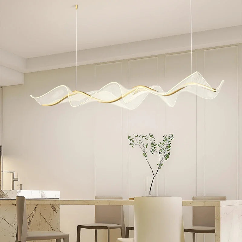 Afralia™ Long Wave LED Pendant Lights Chandelier for Restaurant Bar Dining Room