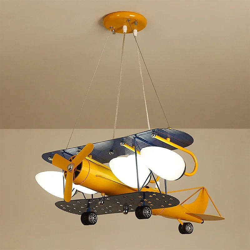 Afralia™ Airplane Chandelier Kids LED Lights Cartoon Boys Bedroom Cute Gift