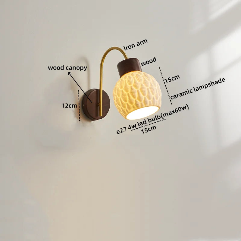 Afralia™ Ceramic Wood LED Wall Sconce Pull Chain Switch for Living Room Bedroom Hallway