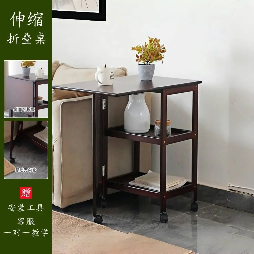 Afralia™ Solid Wood Dining Table Folding Side Cabinet with Storage Shelf