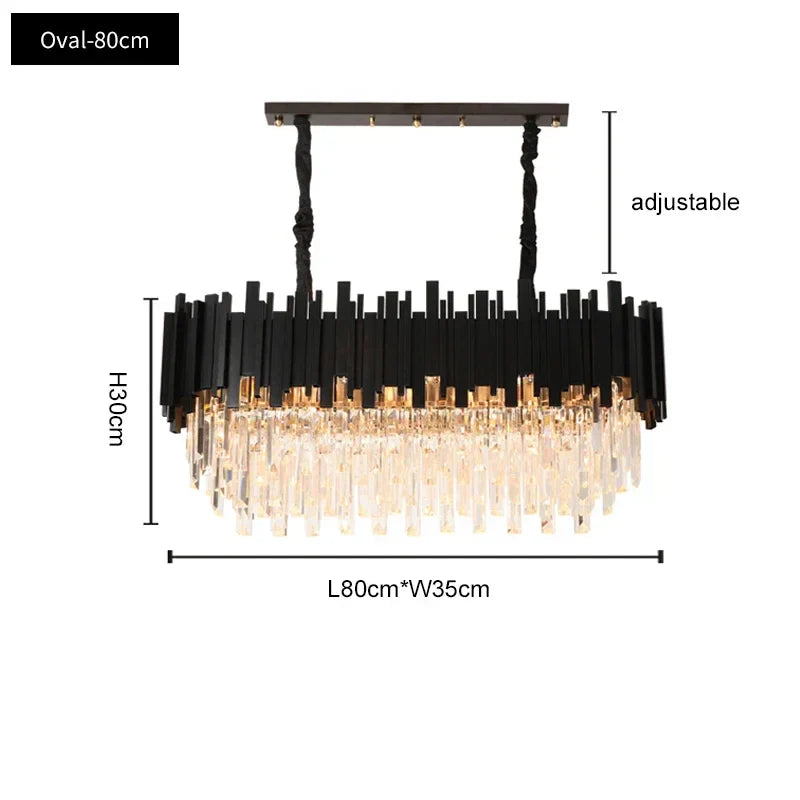 Afralia™ Oval LED Crystal Chandelier: Modern Black Pendant Light for Living Room, Bedroom, Dining Room