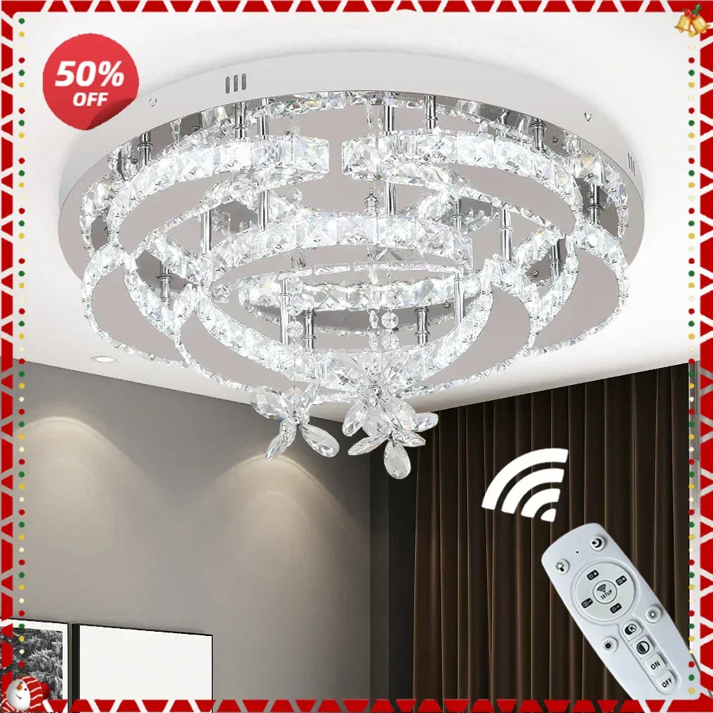 Afralia™ Luxury Crystal LED Chandelier Ceiling Lamp for Living & Dining Room