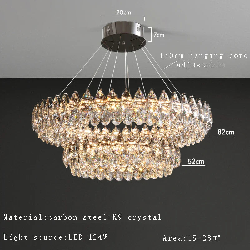 Afralia™ Silver Crystal Stainless Steel Ceiling Pendant Lights for Bedroom - Luxury Hanglamp