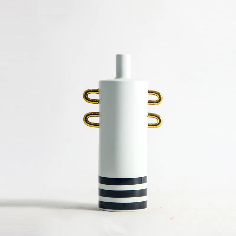 Afralia™ Black and White Dots Geometric Ceramic Vase: Home Decoration Handicraft Ornament