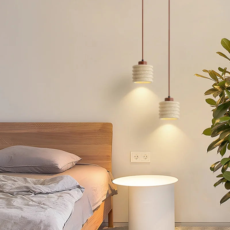 Afralia™ LED Pendant Lamp Yellow Travertine Wood Nordic Minimalism Hanging Light